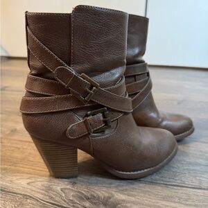 JustFab Brown Ankle Booties with Buckle Straps